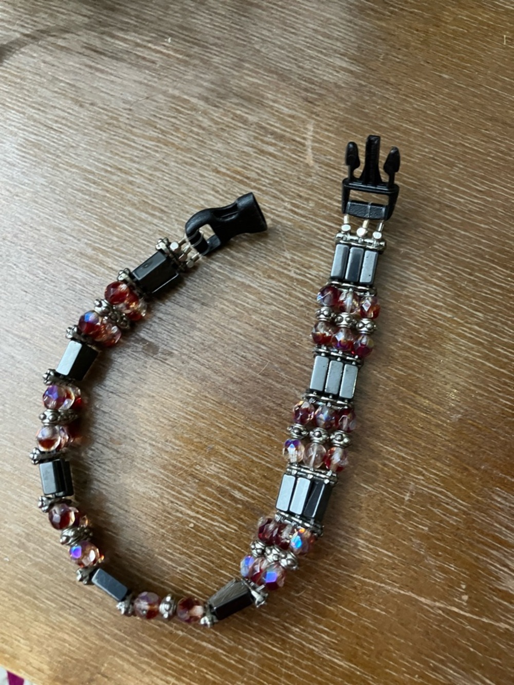 Beaded Crystal and Hematite Bracelet in Deep Red pet jewelry 10”